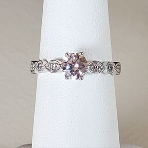 Naledi Sterling Silver Round CZ Ring. Size 6.5. Rhodium Plated.